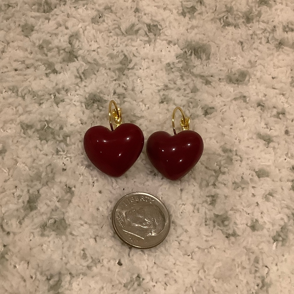 Plump Red Valentines Day Heart Pierced Fashion Earrings with leverback NWT - Picture 6 of 13